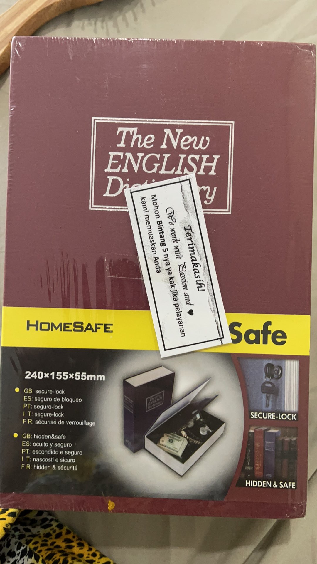 Brankas Buku Kotak Penyimpanan Perhiasan Berharga Size M + Kunci Brangkas Mini Anti Maling