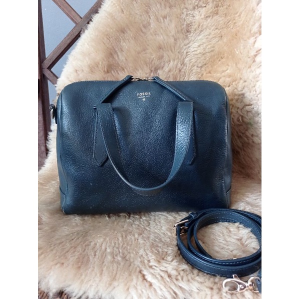 tas Fossil Sidney Satchel Preloved/second midnight navy
