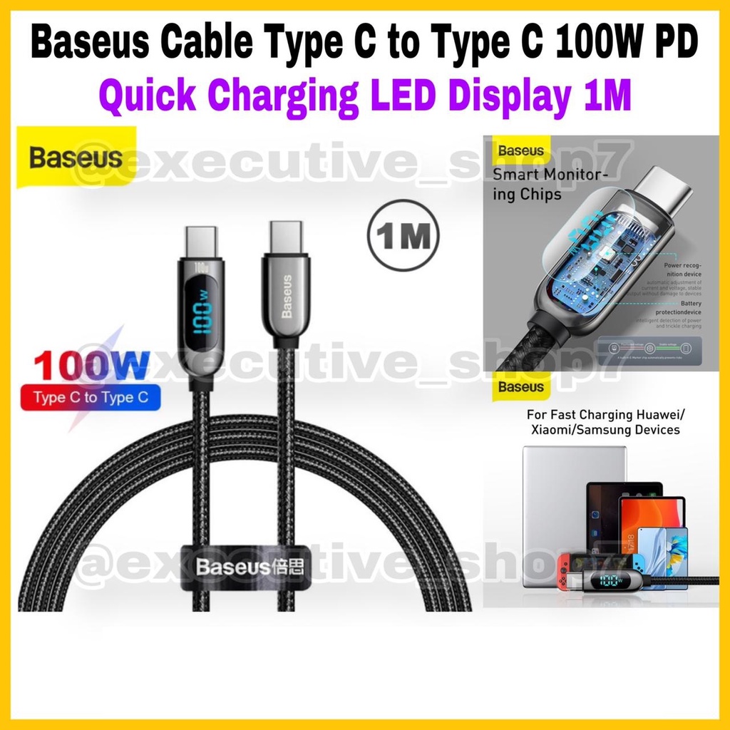 Baseus Cable Type C to Type C 100w PD - Quick Charging LED Display 1M