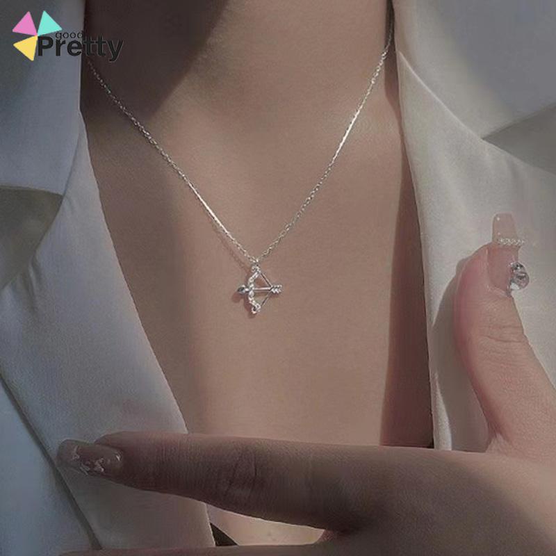 Eros Cupid's Arrow Flash Berlian Klavikula Rantai Liontin Temperamen Cahaya Mewah Busur Panah Kalung - PD