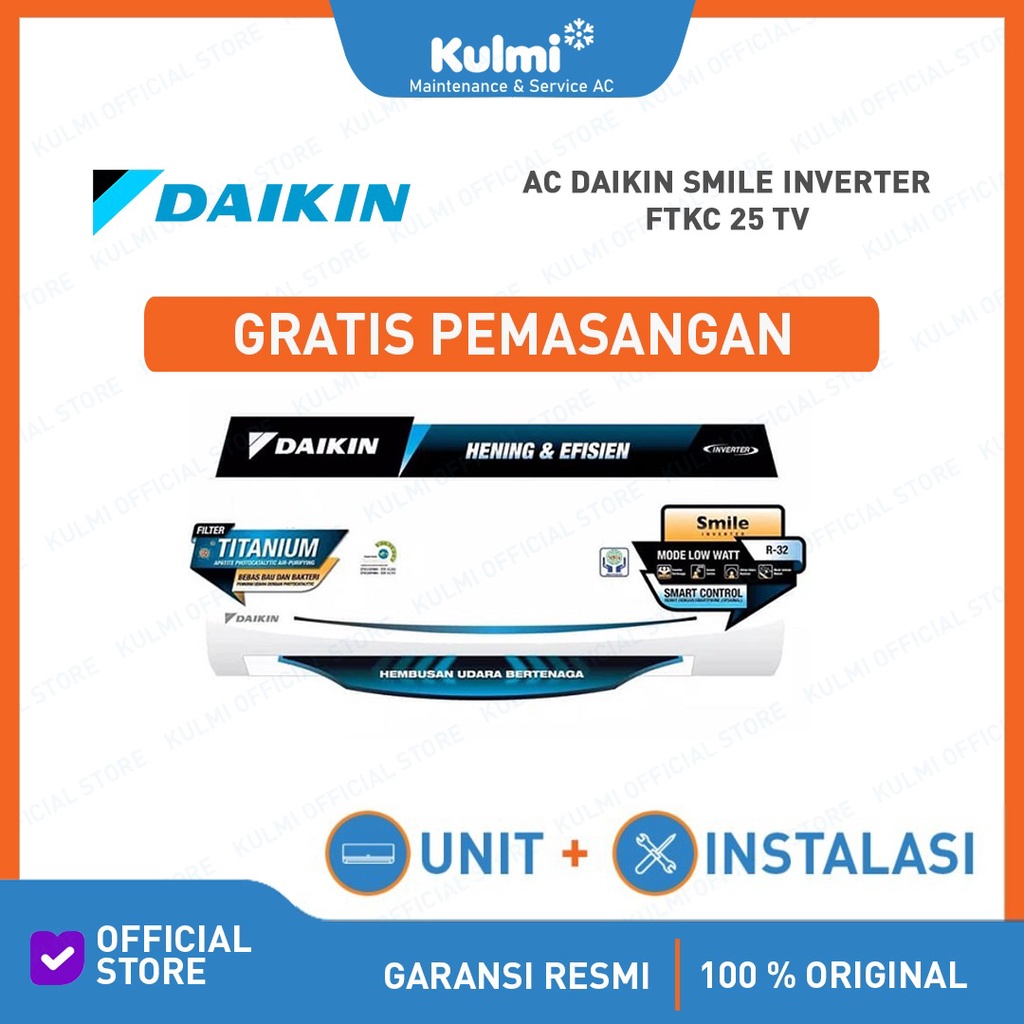 AC DAIKIN FTKC-25TV 1PK + PASANG DAIKIN FTKC 25 TV 1 PK Smile Inverter
