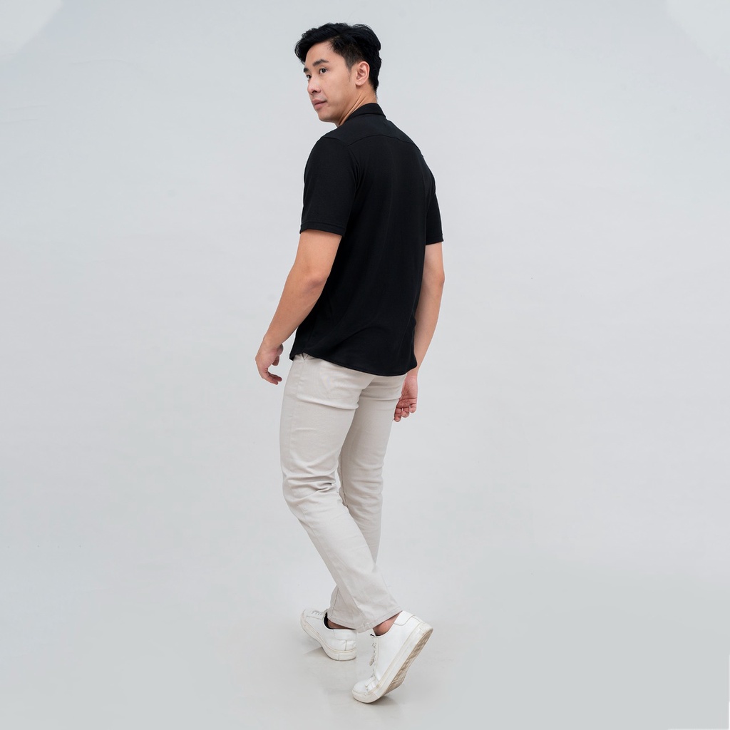 BROGUY Kemeja Pria Lengan Pendek Kerah Sanghai Casual Polos Slimfit Size M - XXL HITAM