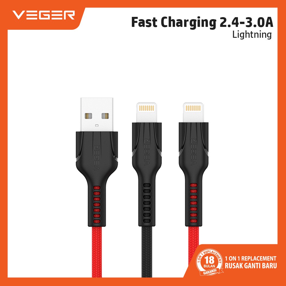 VEGER Durable Kabel Data Cable Lightning iPhone & iPad VP