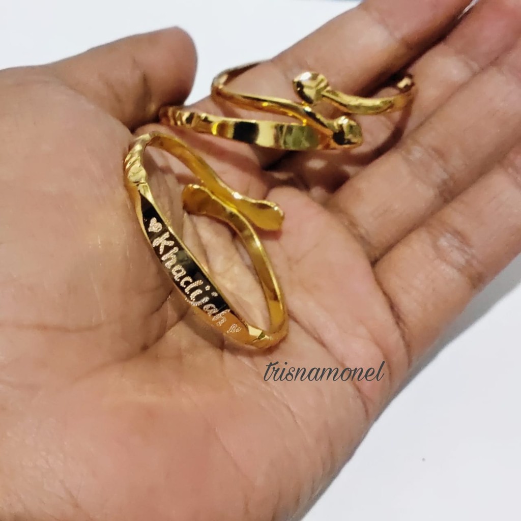 LAPIS EMAS!!! gelang anak ukir nama bahan kuningan lapis emas terbaru