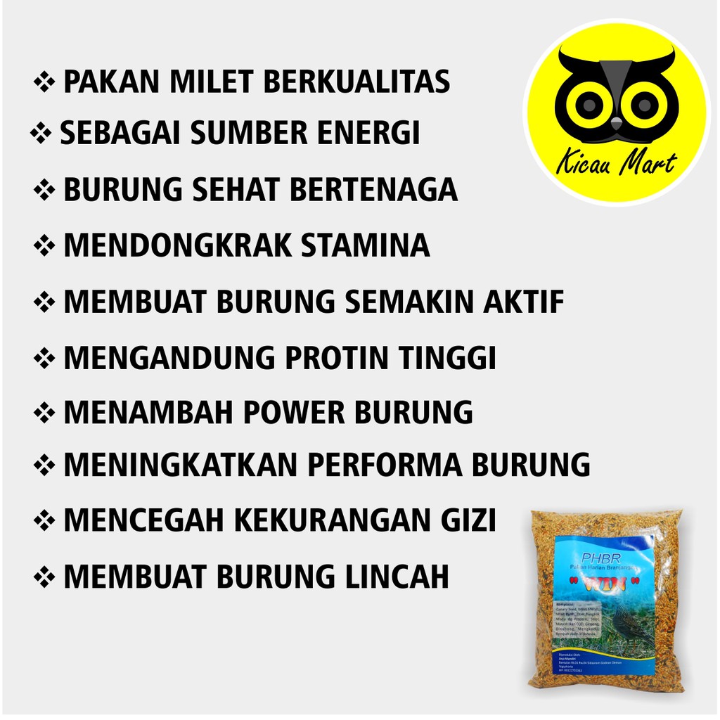 PAKAN MAKANAN HARIAN BURUNG BRANJANGAN MILLET MILET PHBR WIN JAYA MANDIRI KEMASAN PLASTIK PHBRAJM