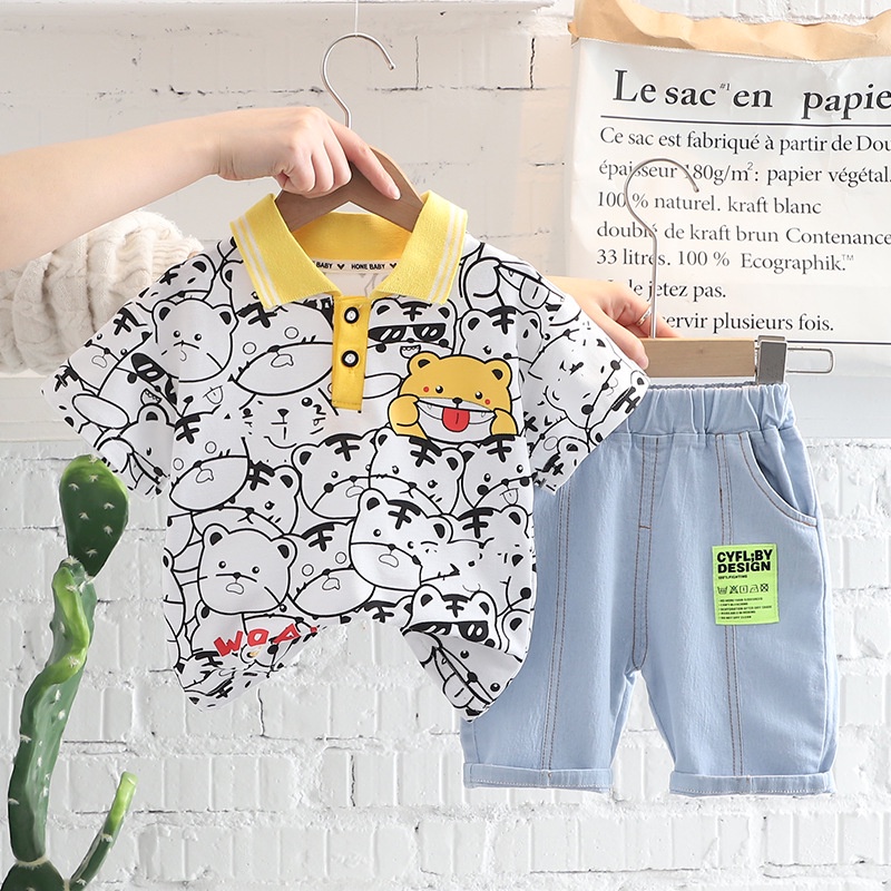 Setelan Anak Laki Laki DALTON Baju Polo dan Celana Denim 2in1 Fashion Set Kekinian Korean Style Import