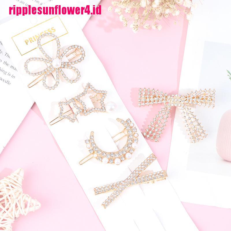 5pcs / set Jepit Rambut Aksen Berlian Imitasi Untuk Wanita