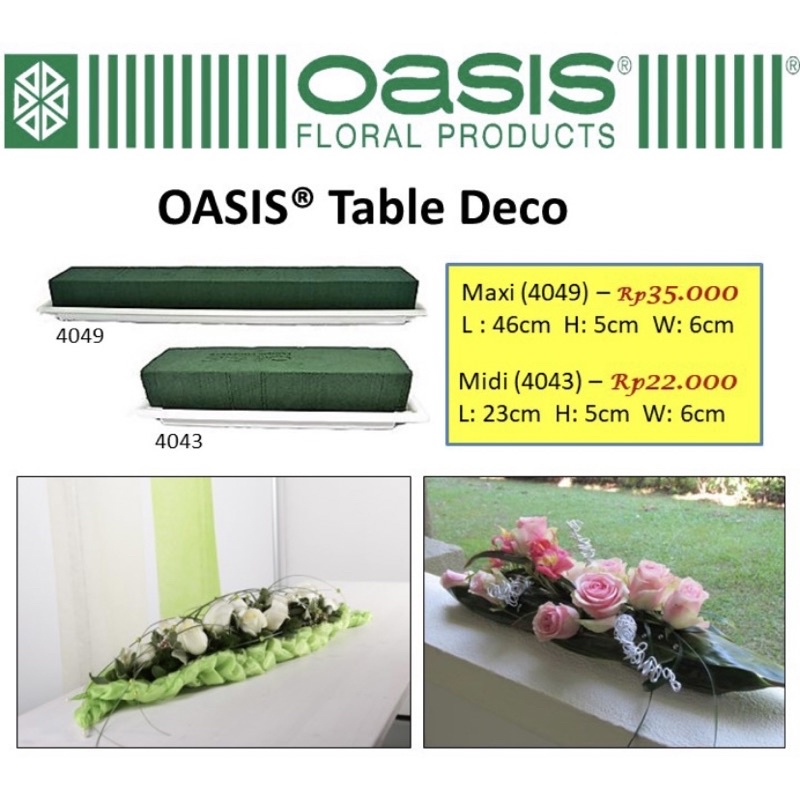 OASIS Table Deco Maxi 4049 Oasis Basah Foam Bunga Asli Foam Bunga Basah dengan Tatakan Foam Bunga de