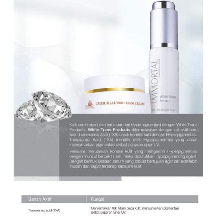 IMMORTAL WHITE TRANS CREAM/IMMORTAL WHITE TRANS SERUM(untuk flek)