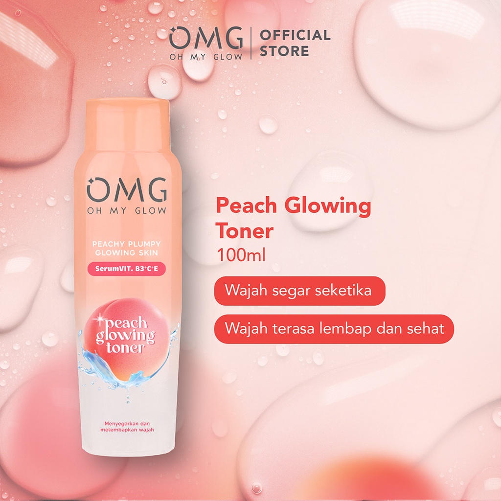 OMG Oh My Glow Skin Care SERIES Peach Glowing Edition Glam Face Wash / Cream / Toner