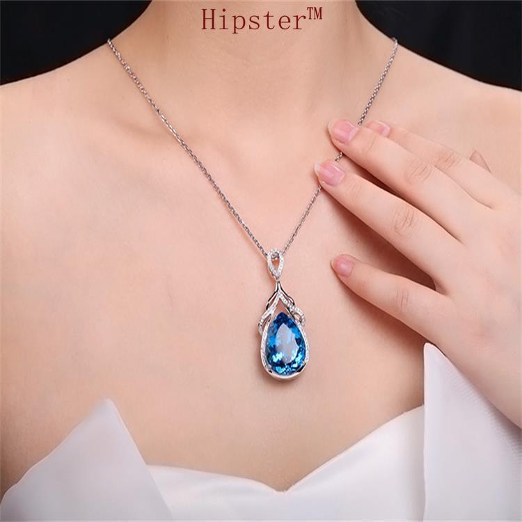 Jewelry Set Natural Sapphire Ring Long Tassel Earrings Mermaid's Tears Necklace