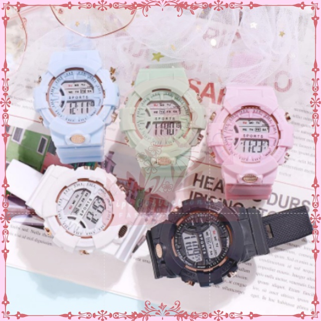 Jam Tangan Rubber Digital Sport Bulat Wanita Dan Pria Fashion Gaya Korea Import