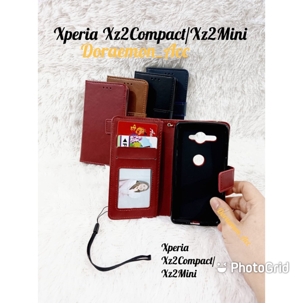 Leather Case Kulit Flip Cover Sony Xperia XZ2Compact / XZ2Mini - Wallet Casing Premium