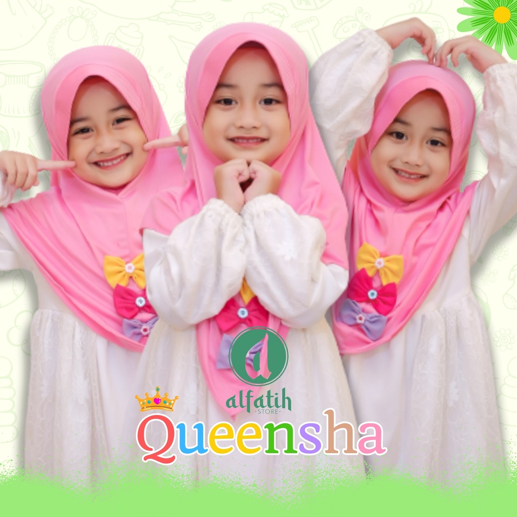 ALFATIH STORE / Jilbab Anak SD Ped Polos Variasi Pita Tiga / Jilbab Anak Murah ianah