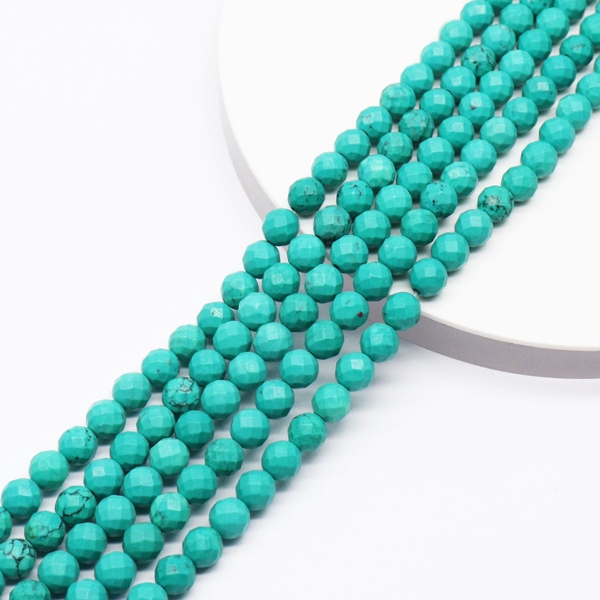 Manik-Manik Batu Turquoise Howlite Size 8 mm Bulat Faceted | Manik Batu Turquoise Howlite Bahan Gela