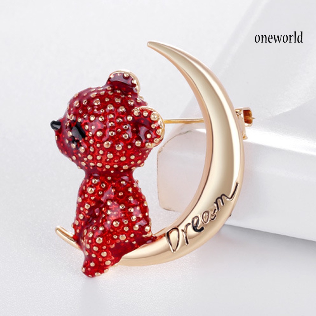 OW@ Bear Moon Brooch Animal Shape Decoration Ornament Women Cartoon Clothes Pin Jewelry