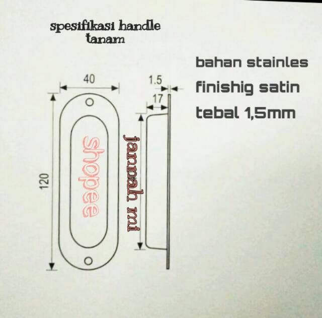 Handle tanam oval handle pintu kom stainlis