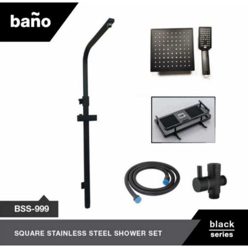 shower set hitam Bano shower tiang kotak stainless hitam Bano