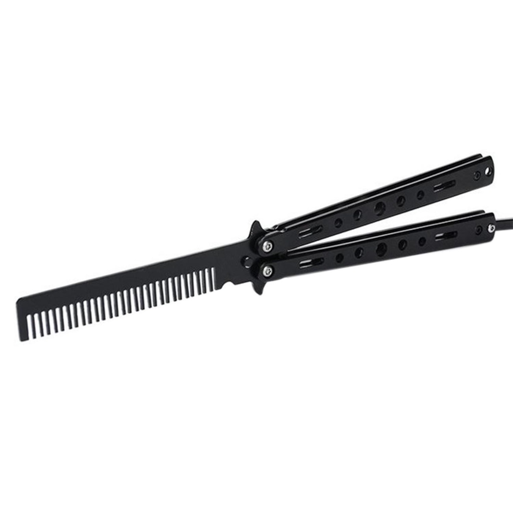 Sisir Besi Stainless Saku Lipat Rambut Keriting Rontok Salon Anak Pria Wanita Butterfly Balisong Ori