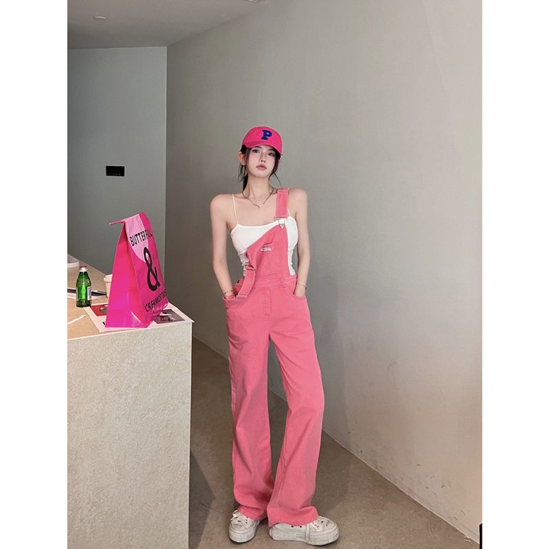 Suhao High-waist pink overalls hitam musim panas baru overalls Wanita overalls celana panjang