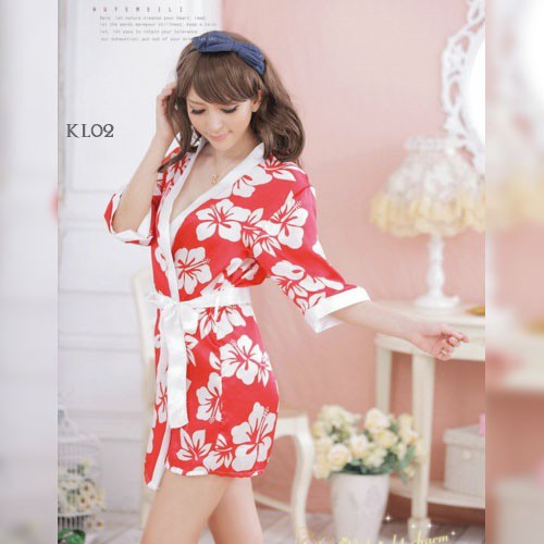 [PALING LARIS] PIYAMA KIMONO LINGERIE KIMONO BAJU TIDUR WANITA MOTIF MERAH KL02