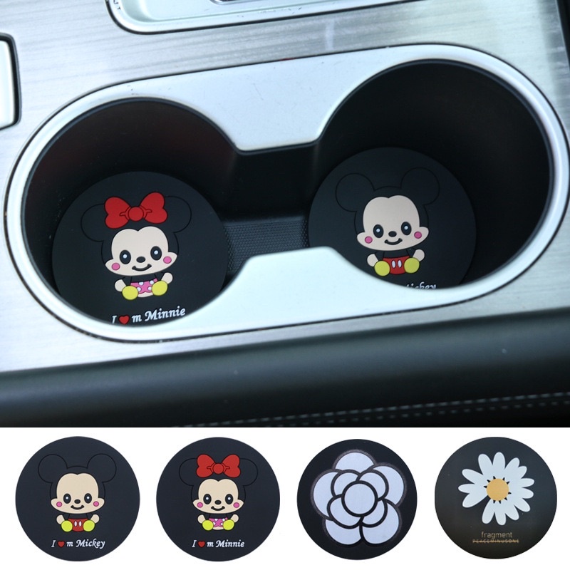 tatakan gelas mobil cup glass tatakan coastery minnie 1 Pcs - Tatakan Anti Slip Cup Holder Mobil Karakter Lucu