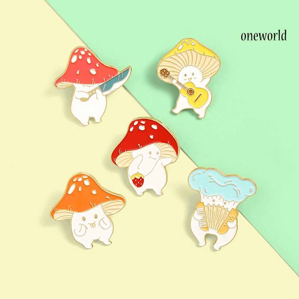 OW@ Cartoon Cute Mushroom Knife Guitar Enamel Student Brooch Pin Badge Jewelry Gift