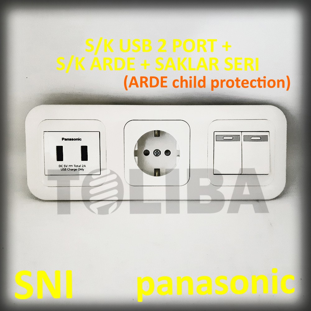 stopkontak usb charge hp 2 port + stop kontak arde cp + saklar seri panasonic sni inbow