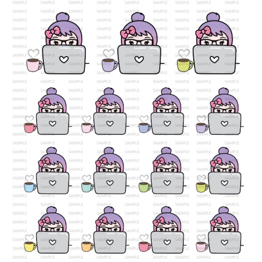 

Sticker Purple Bun Hair Working BUJO Glossy bullet jurnaling