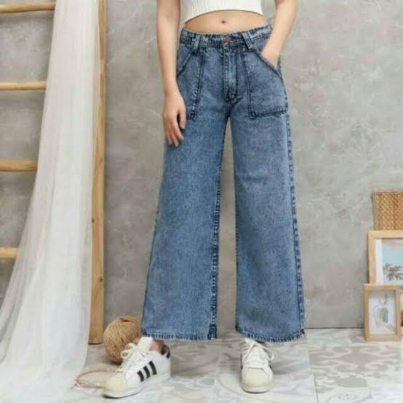 Highwaist Kulot Kargo Jeans Wanita Cullote Loose Cargo Premium Quality