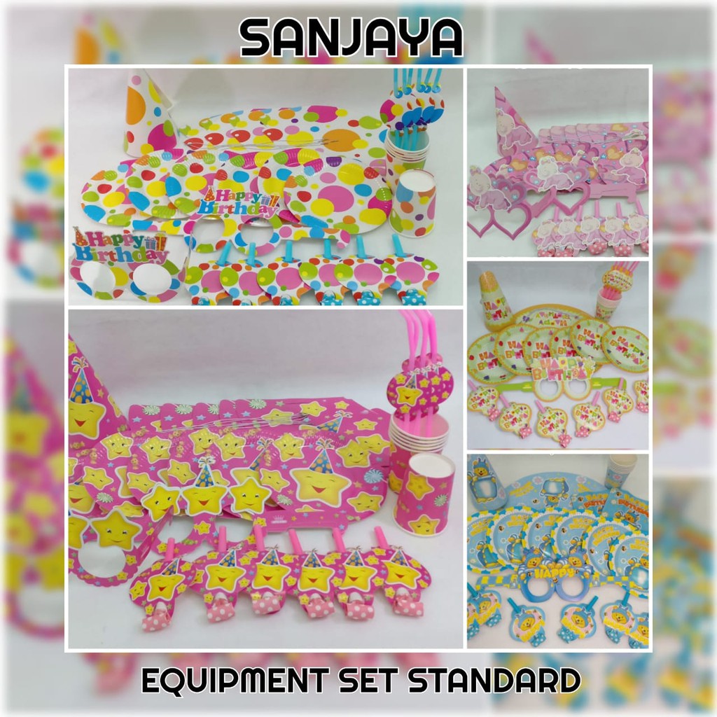 Aksesoris Set Perlengkapan Ulang Tahun / Paket Dekorasi Ulang Tahun Motif Karakter / Equipment Set Standard