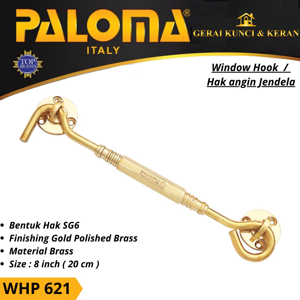 HAK ANGIN PENAHAN JENDELA WHP 621 BRASS 8&quot; INCH 20CM  GOLD PB WINDOW HOOK CANTOLAN