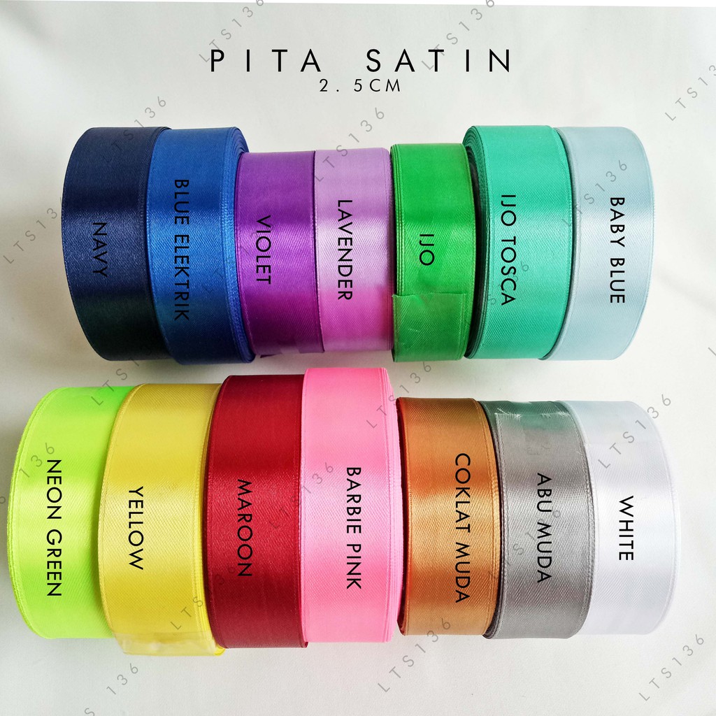 

Pita Satin / Pita Kado / Pita Pesta / Pita Warna / Ukuran 2.5 cm Panjang 20 Yard
