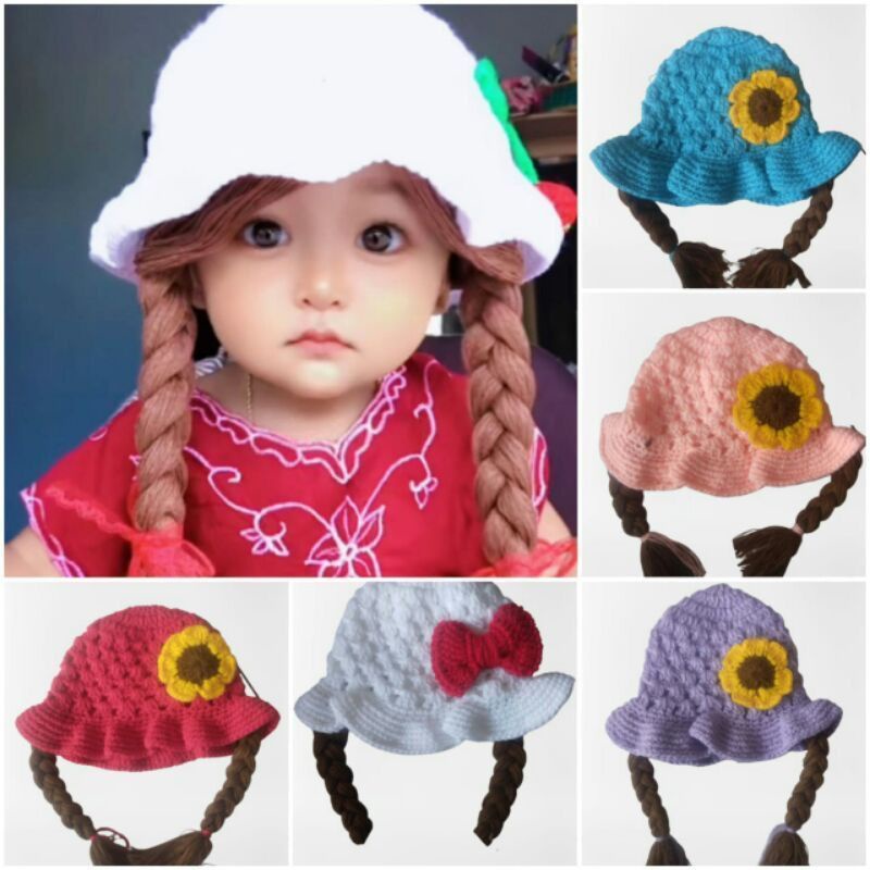 Topi kupluk WIG 3Bln - 2Tahun anak bayi / kupluk renda bayi kepang rambut |Fashion