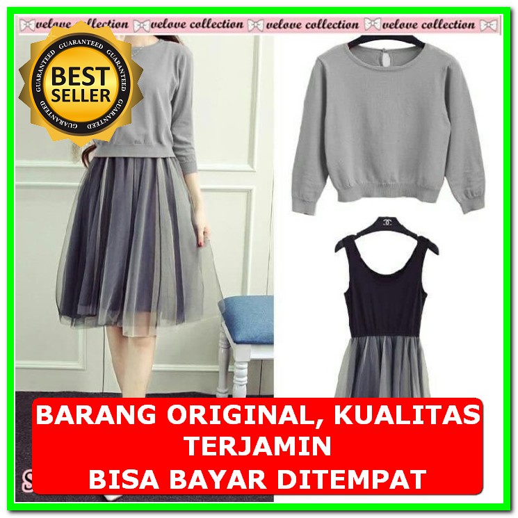 Vente Rinaya One Set Linen Crinkle Setelan Wanita Jumbo Size Xxxl JH943 Dress Set Sweater Abu [ 01