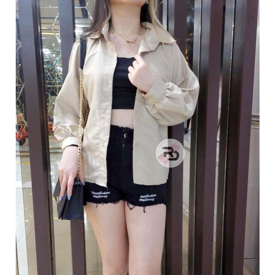 RD FASHION Kemeja Oslin Oversize | Kemeja Korea Jumbo Wanita | Bahan Creap - Fit to L-POLOS COKSU