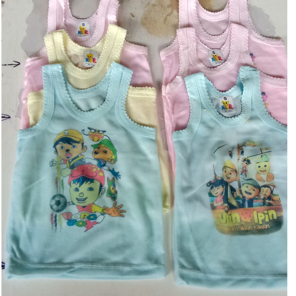 6 Pcs Singlet Bolong Sablon Motif Karakter / Singlet Bolong Karakter / Singlet Anak laki / Perempuan