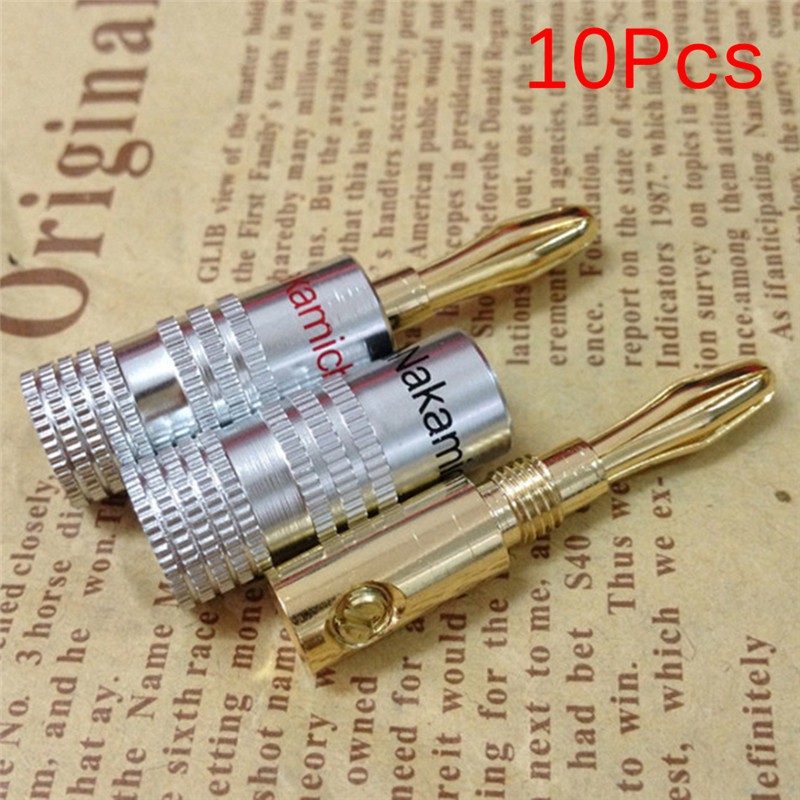 (Ele) 10pcs Nakamichi Konektor Banana Plug Male Bahan Tembaga Lapis Emas Untuk Speaker