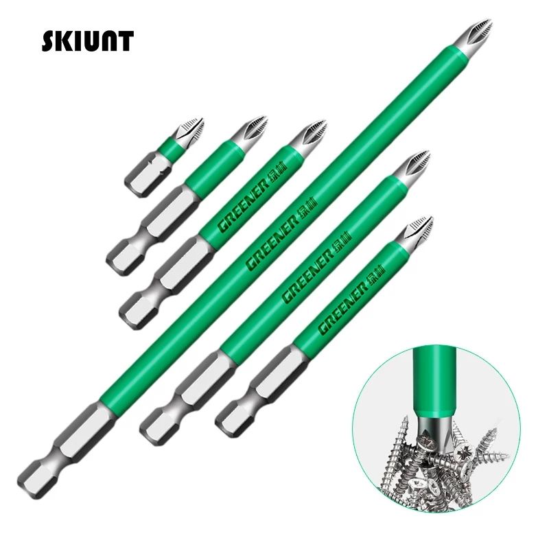 GREENER Set 6pcs Mata Obeng Panjang Anti Slip Magnetic PH2 Screwdriver Hex Shank 6.35mm
