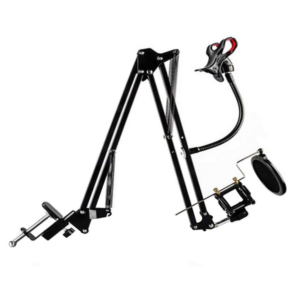 (COD) Condenser Microphone Stand Holder 360 Lazypod + Clamp / Paket Karaoke Smule Murah