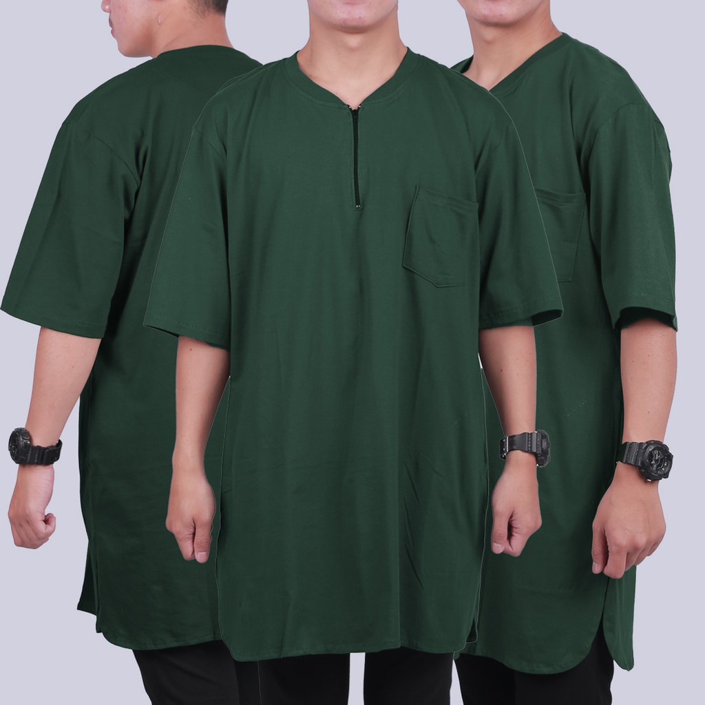 HNFID - Kaos gamis zipper / kaos gamis pria / kaos gamis Hijau Botol