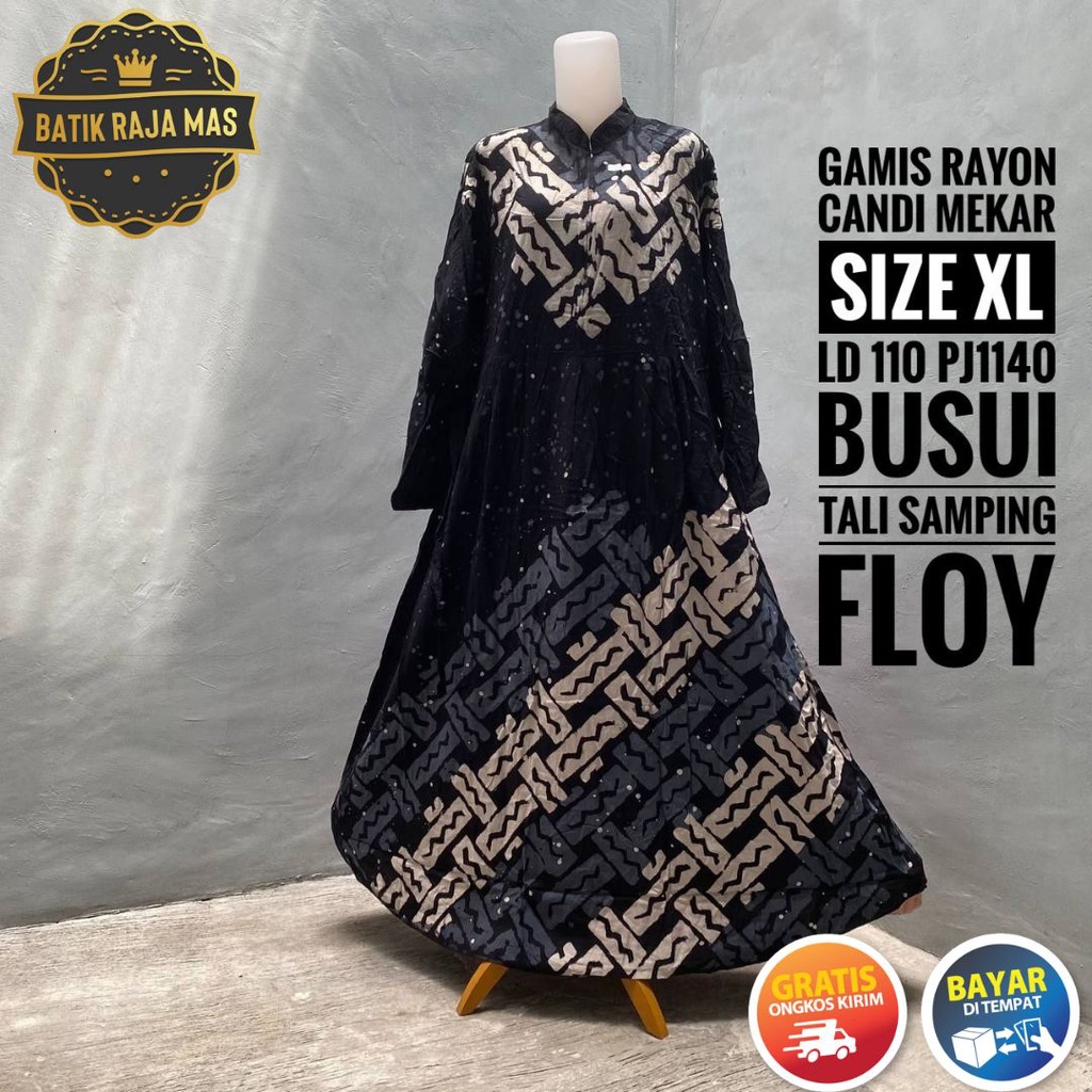 Gamis Wanita Orang Tua Baju Muslimah Dewasa Syari Raya Lebaran Busui Friendly Resleting Depan Motif 