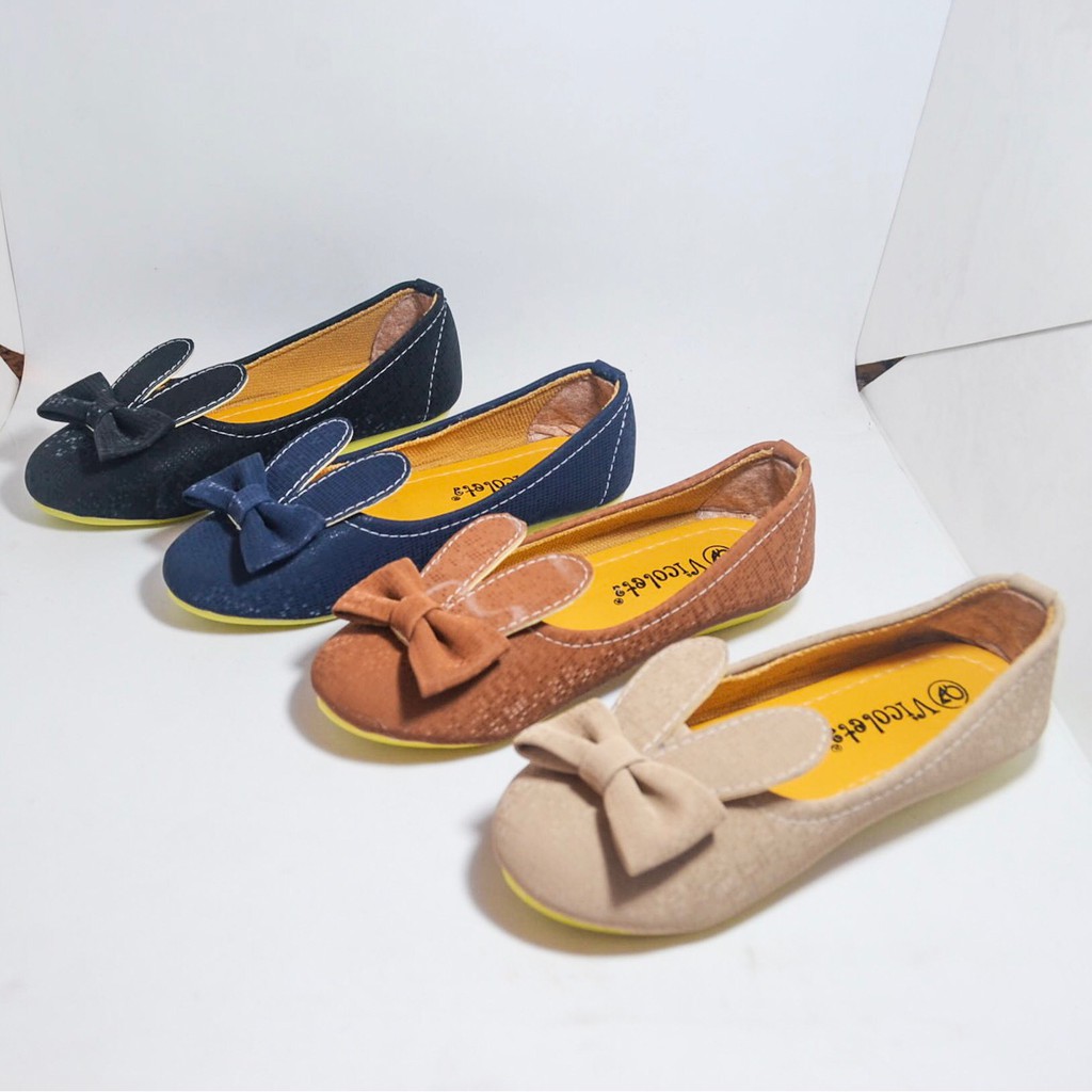 Sepatu Flat Shoes Anak  Perempuan Bunny Suede Usia 4 5 6 7 