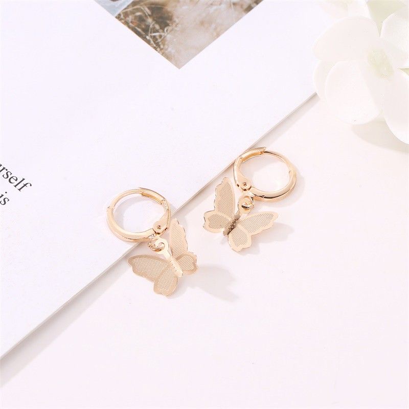 Anting Klip Tusuk Kupu Kupu Alloy Butterfly Clip Earrings Tipis