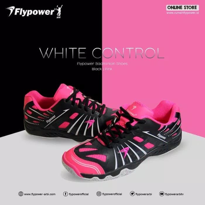 SEPATU BADMINTON FLYPOWER WHITE CONTROL BLACK/PINK