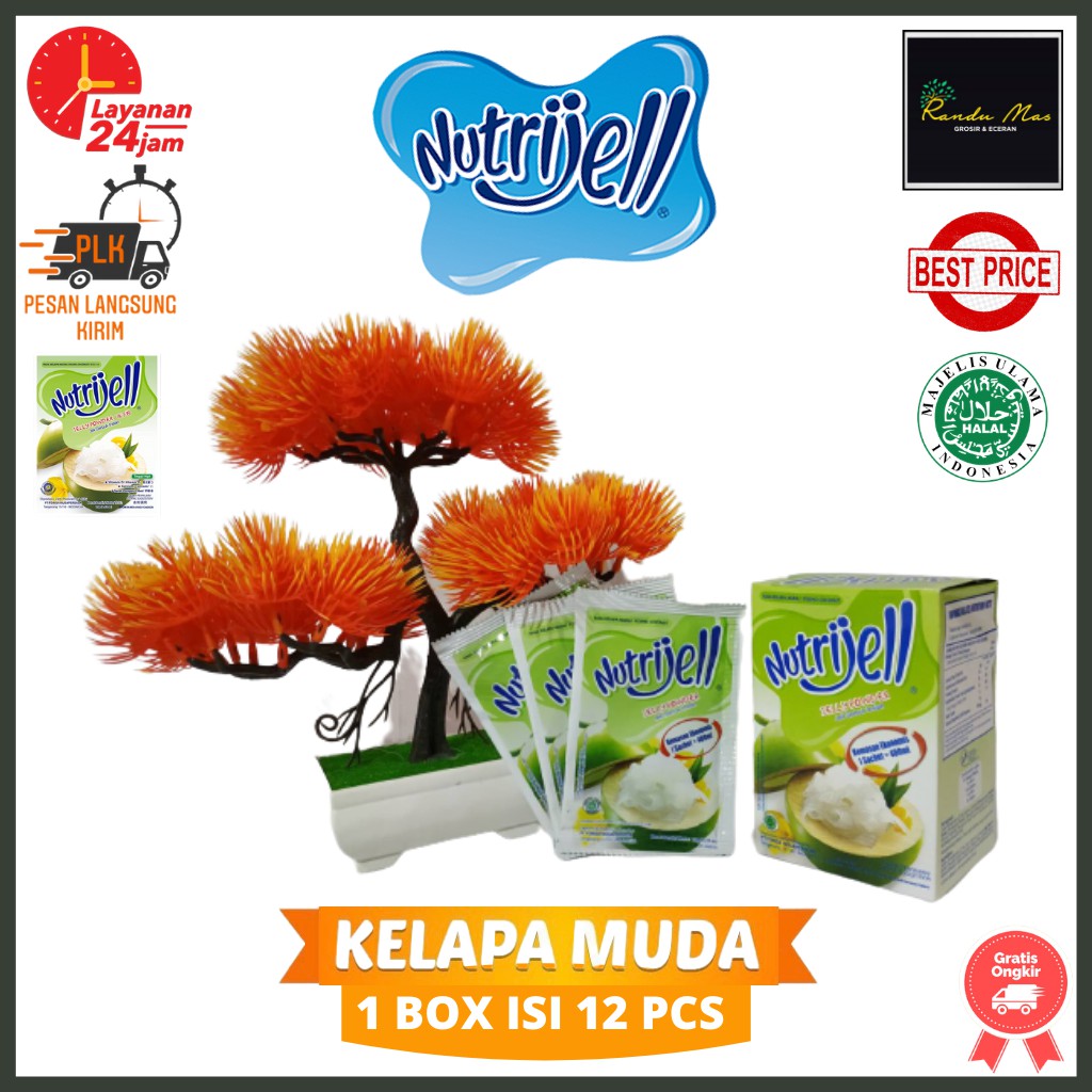 Nutrijel Kelapa Muda 10gr Agar-Agar 1 Box Isi 12 Pcs Nutrijell Kelapa Grass Jelly Powder Ekonomis