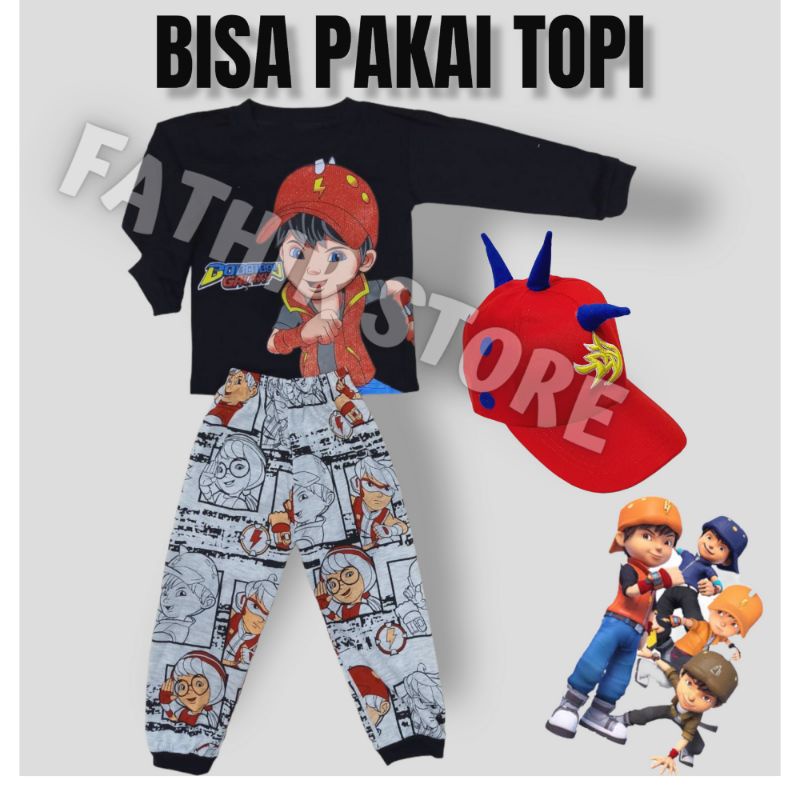 SETELAN BAJU ANAK LAKI-LAKI BOBOIBOY GALAXY LENGAN PANJANG / BAJU LENGAN PANJANG ANAK BOBOIBOY TOPI
