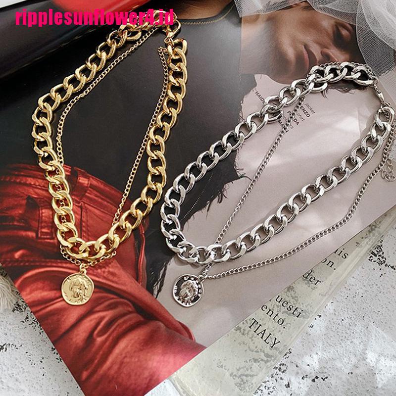 1pc Kalung Choker Rantai Banyak Lapis Warna Emas / Silver Gaya Vintage Untuk Wanita