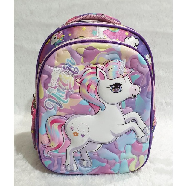 PROMO 10.10 Ransel Import Tas Anak Sekolah Perempuan TK Gambar Kuda Ajaib dan Putri Cantik LILAC 3Resleting dan PIRANG 3D 2Resleting ( Pilihan Varian )