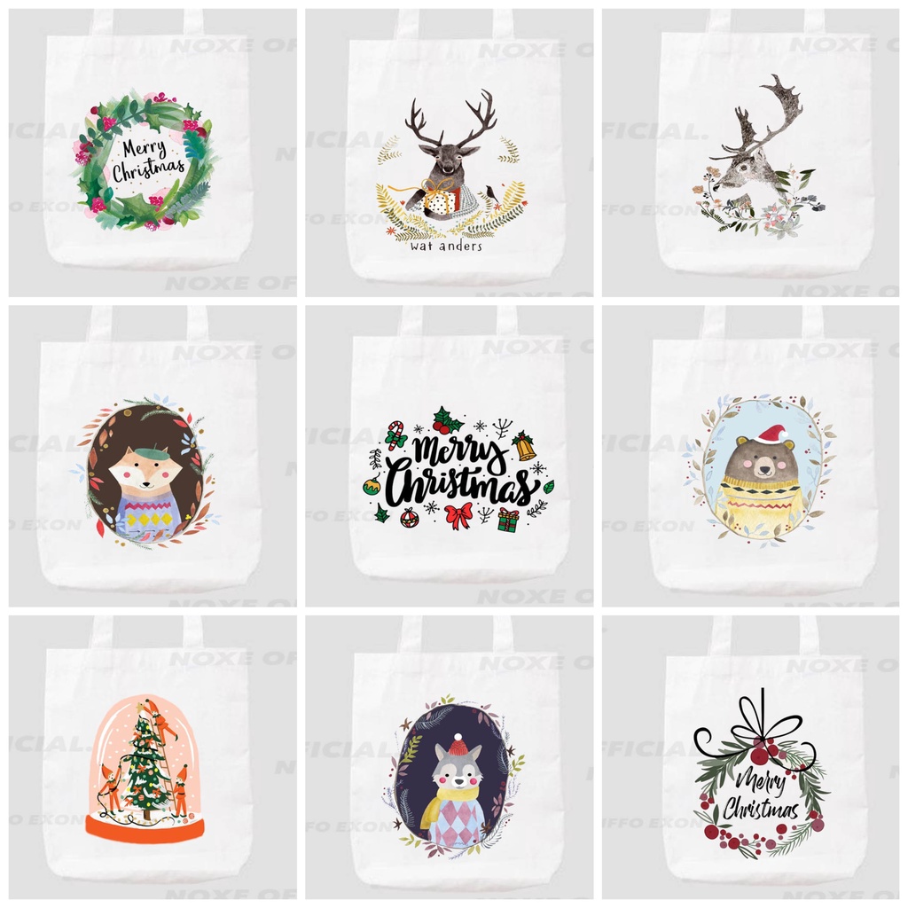 TOTE BAG KANVAS TEMA NATAL PART 1 / TAS NATAL / MERRY CHRISTMAS / HAMPERS NATAL